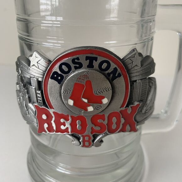 Boston Red Sox Beer Mug Clear Glass 15 Ounce with Silver Tone Metal Logo - Picture 6 of 10